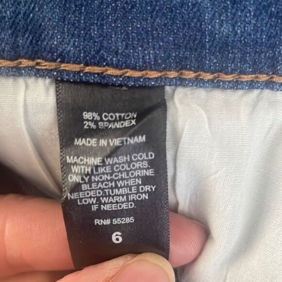 Express High Waist Cut Off Jean Shorts with Patches 6 - Picture 8 of 11